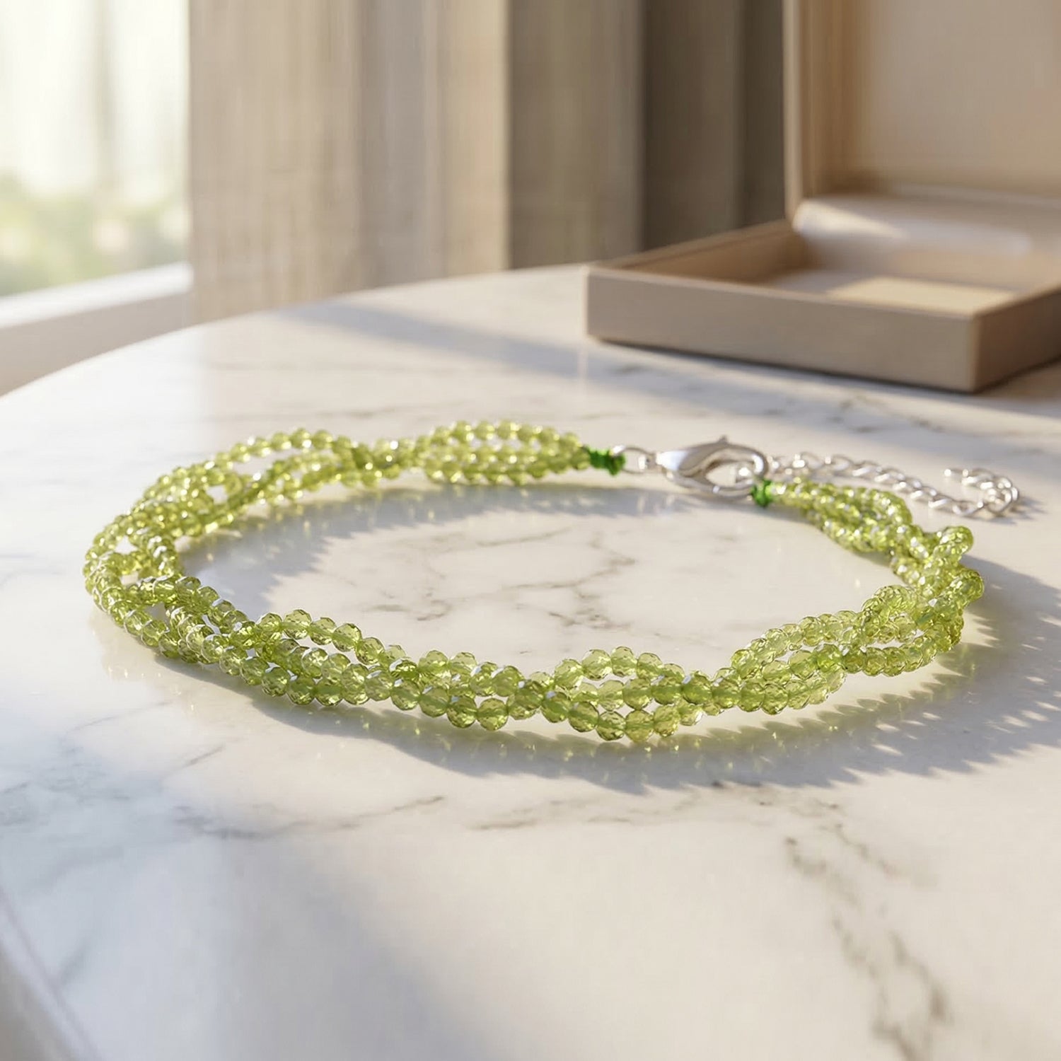 Peridot Armband ca. 18 cm + 5 cm Extender, 925 Silber rhodiniert ca. 17,50 ct.