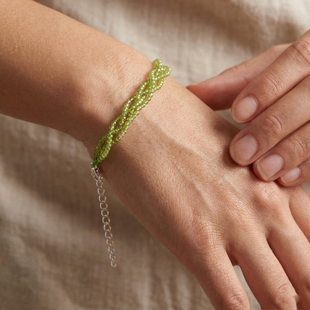 Peridot Armband ca. 18 cm + 5 cm Extender, 925 Silber rhodiniert ca. 17,50 ct.