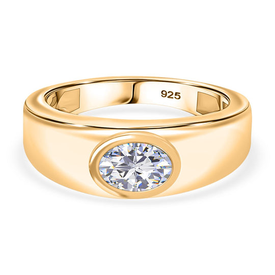 Moissanit Ring 925 Silber 750 Gelb Vergoldet (Größe 18.00) ca. 0,80 ct