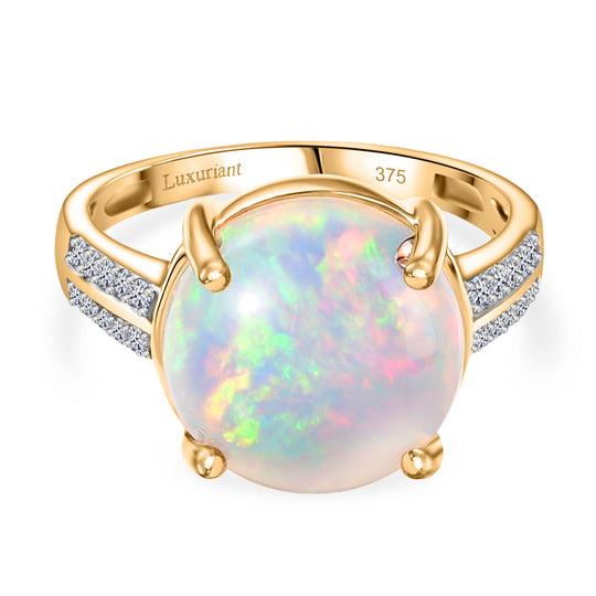 AAA Natürlicher, äthiopischer Welo Opal, Lab Grown Diamant Ring 375 Gelbgold (Größe 19.00) ca. 3,82 ct