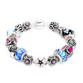 Multi-Glas und rosa Kristall Charm-Armband im Designer-Stil, 19 cm