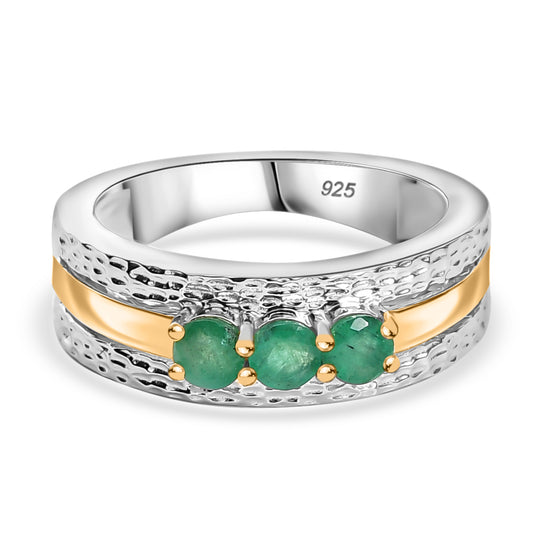 Kagem Sambischer Smaragd Ring 925 Silber rhodiniert (Größe 18.00) ca. 0,54 ct