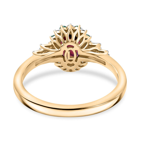 AAA Radiant Ember Granat, Weißer Diamant AGI zertifiziert Ring 417 Gold (Größe 19.00) ca. 1.76 ct