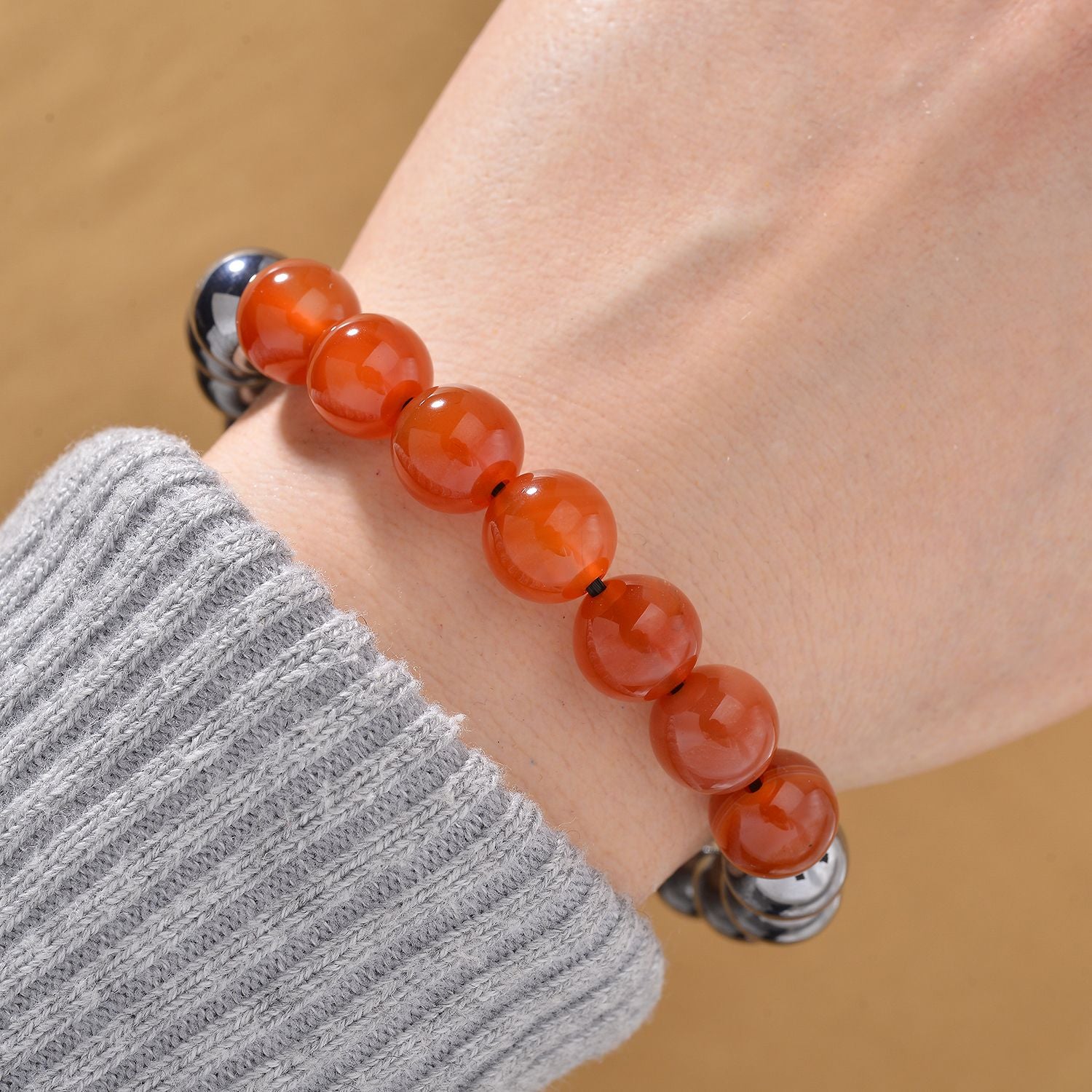 Terahertz, Orange Gefärbter Achat Armband Flexibel, ca. 140.00 ct
