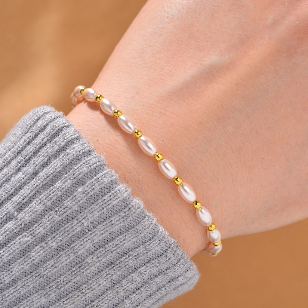 Rosa Muschelkernperle Armband ca. 18cm + 5cm Extender, Standard gelb vergoldet