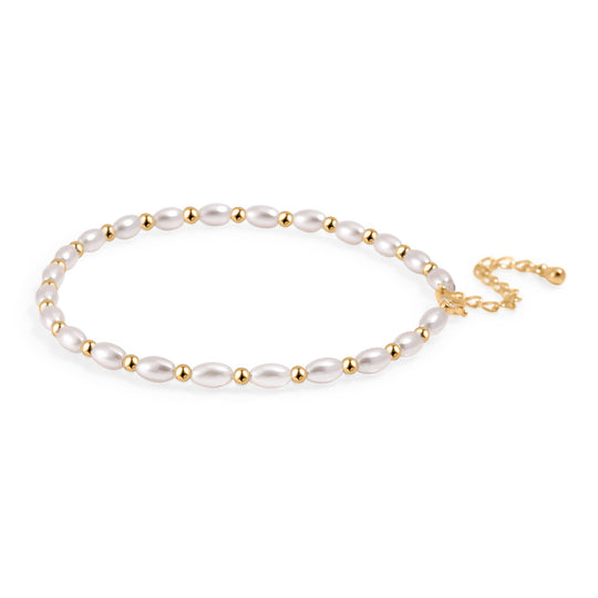 Rosa Muschelkernperle Armband ca. 18cm + 5cm Extender, Standard gelb vergoldet