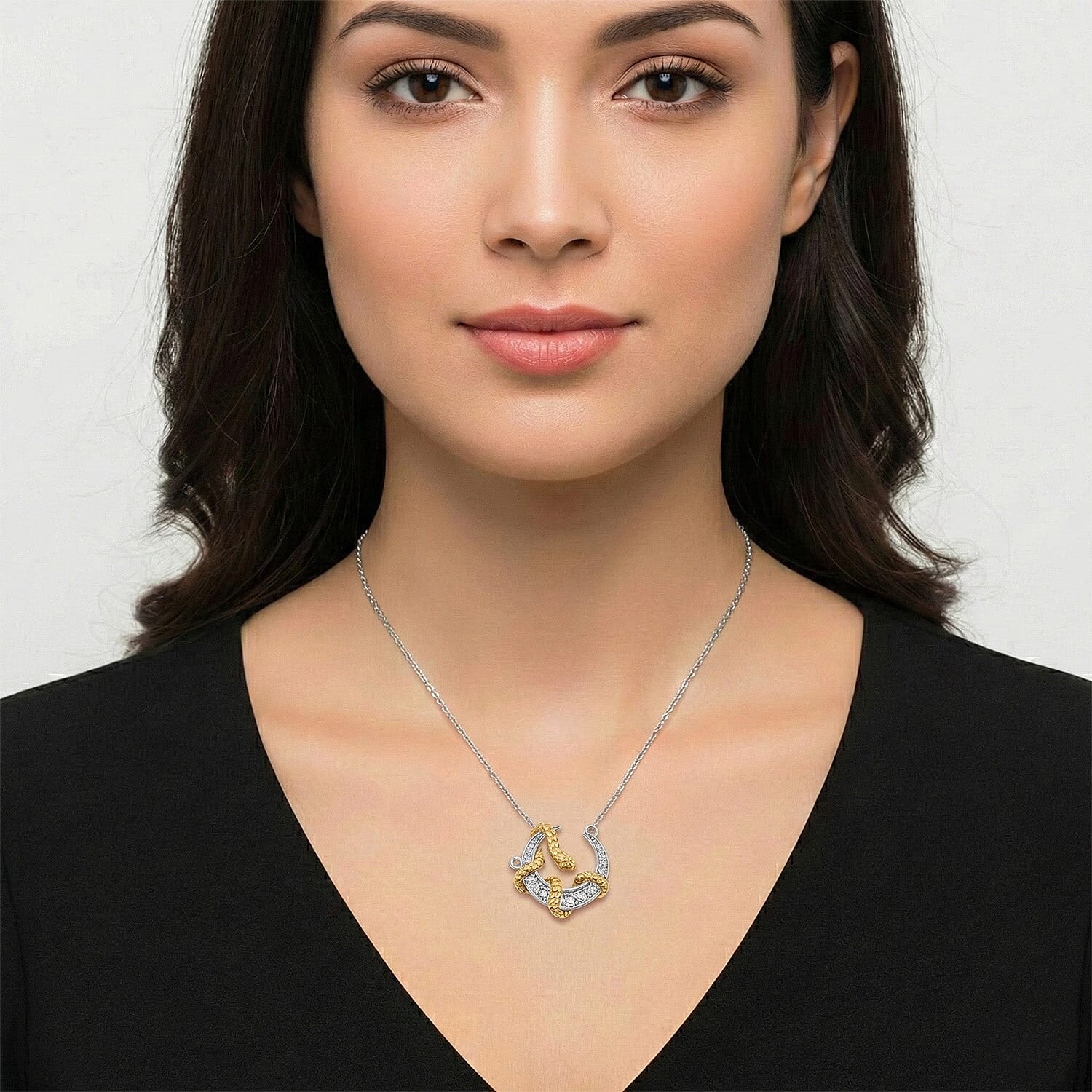 Moissanit Halskette ca. 50 cm 925 Silber Rhodiniert und 750 Gelbgold Vermeil ca. 0,49 ct.