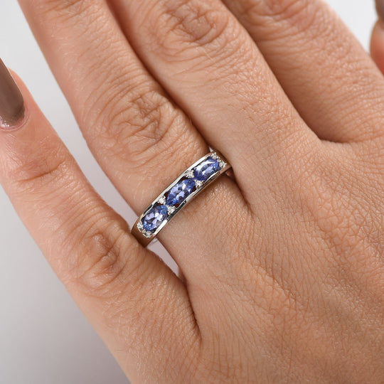 AA Tansanit, Weißer Zirkon Ring 925 Silber rhodiniert (Größe 19.00) ca. 0,96 ct