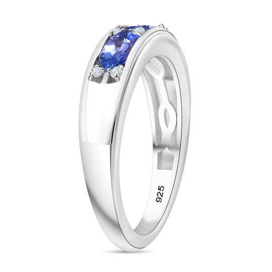 AA Tansanit, Weißer Zirkon Ring 925 Silber rhodiniert (Größe 19.00) ca. 0,96 ct