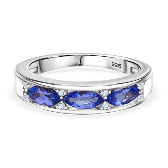 AA Tansanit, Weißer Zirkon Ring 925 Silber rhodiniert (Größe 19.00) ca. 0,96 ct