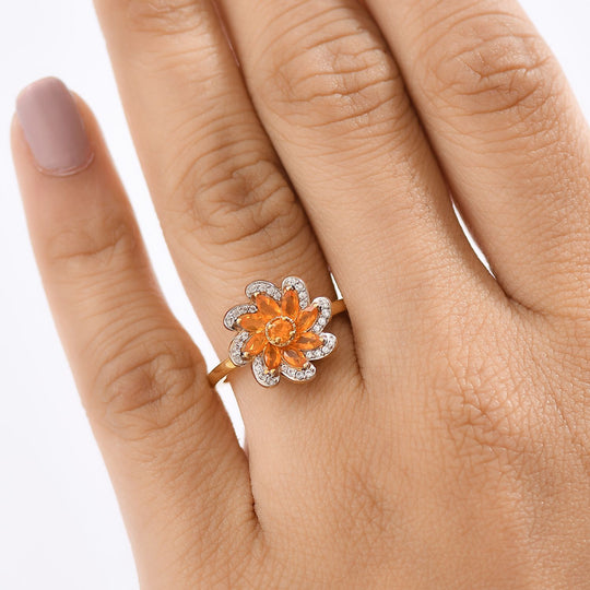 Feueropal Ring, 925 Silber vergoldet (Größe 19.00) ca. 0.77 ct