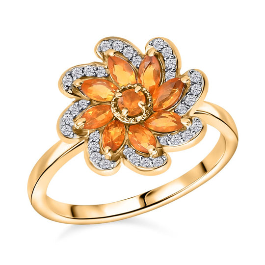 Feueropal Ring, 925 Silber vergoldet (Größe 19.00) ca. 0.77 ct