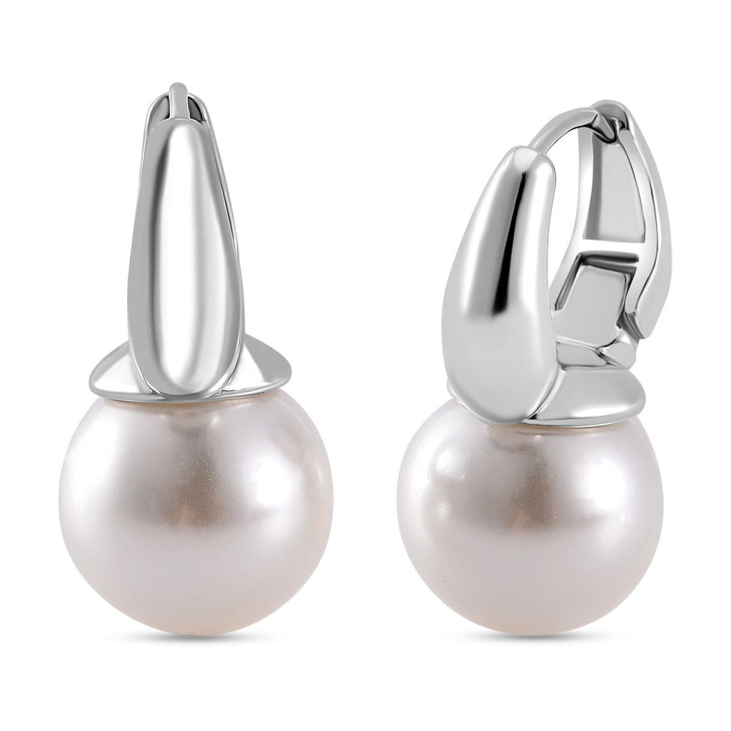 Weiße Muschelkernperle (12 mm) Ohrringe, Nickelfreies Messing