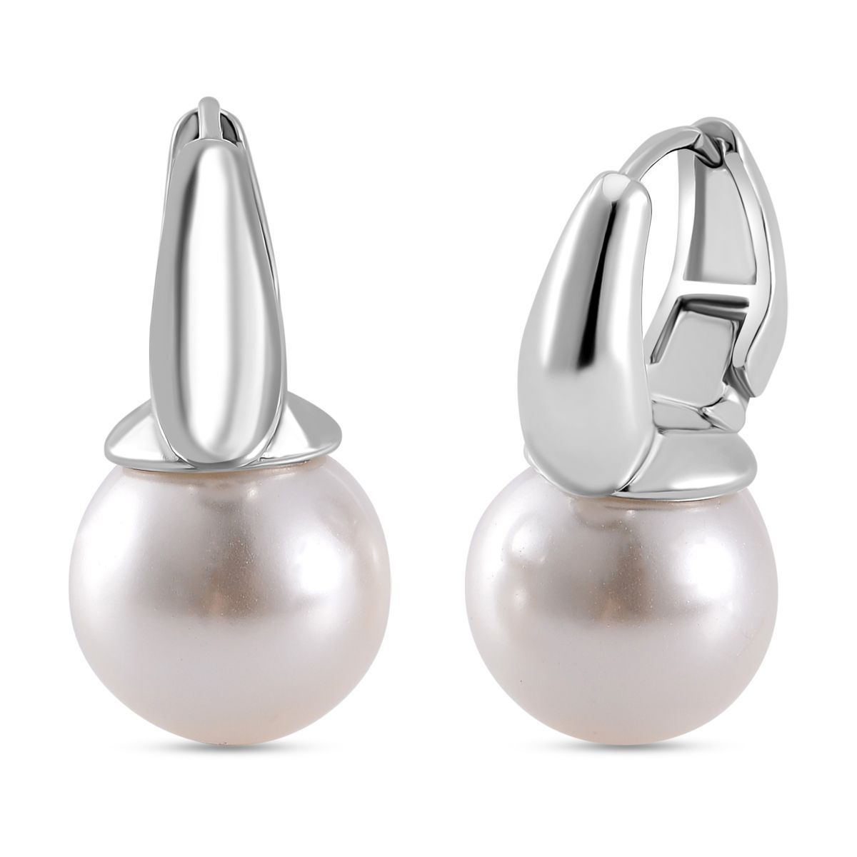 Weiße Muschelkernperle (12 mm) Ohrringe, Nickelfreies Messing