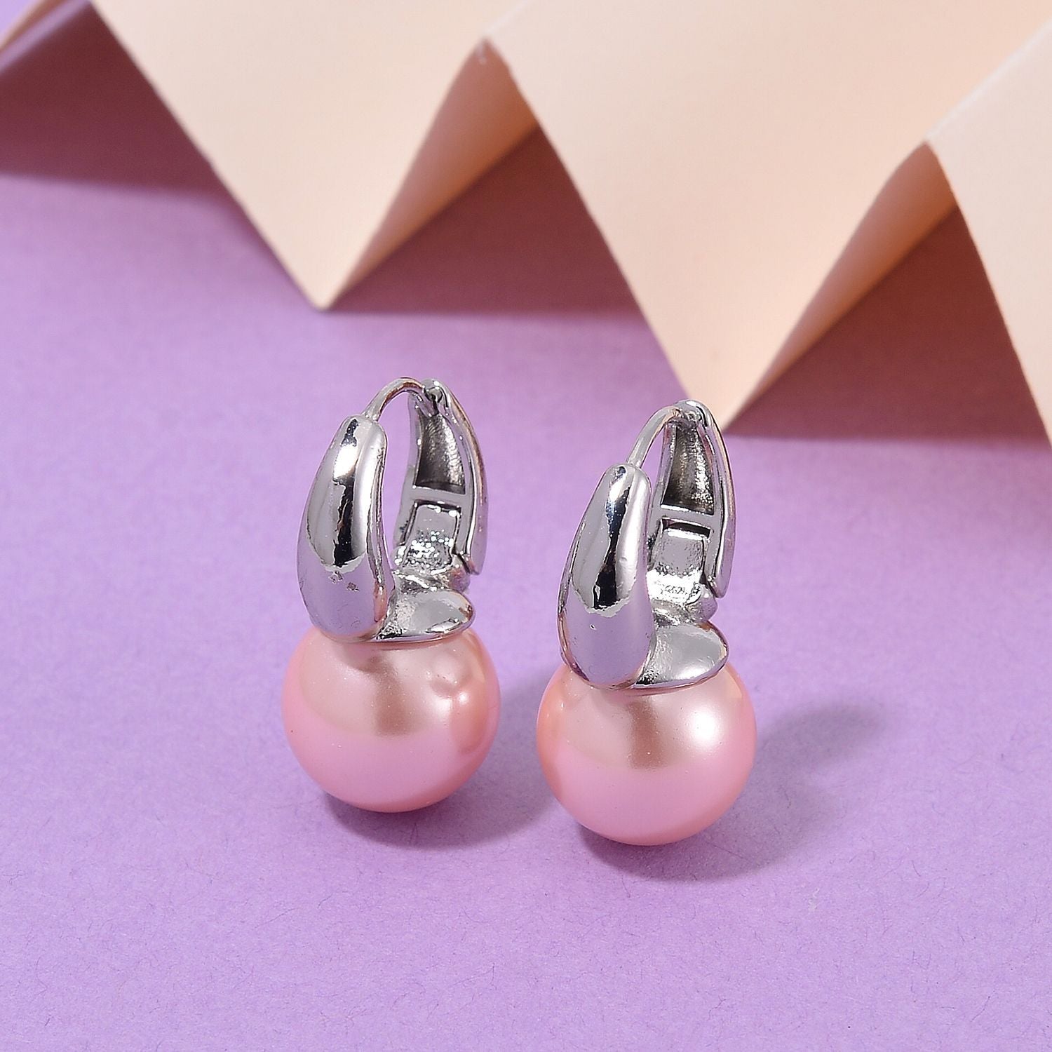 Rosa Muschelkernperle Ohrringe, Messing
