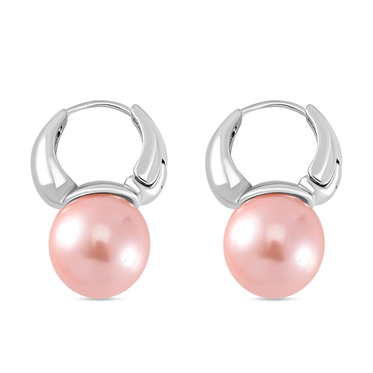 Rosa Muschelkernperle (11-13 mm) Ohrringe, Nickelfreies Messing, silberfarben