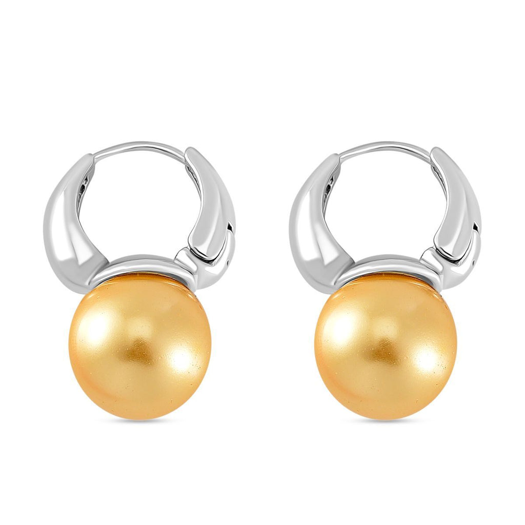 Goldene Muschelkernperle (12 mm) Ohrringe, Nickelfreies Messing