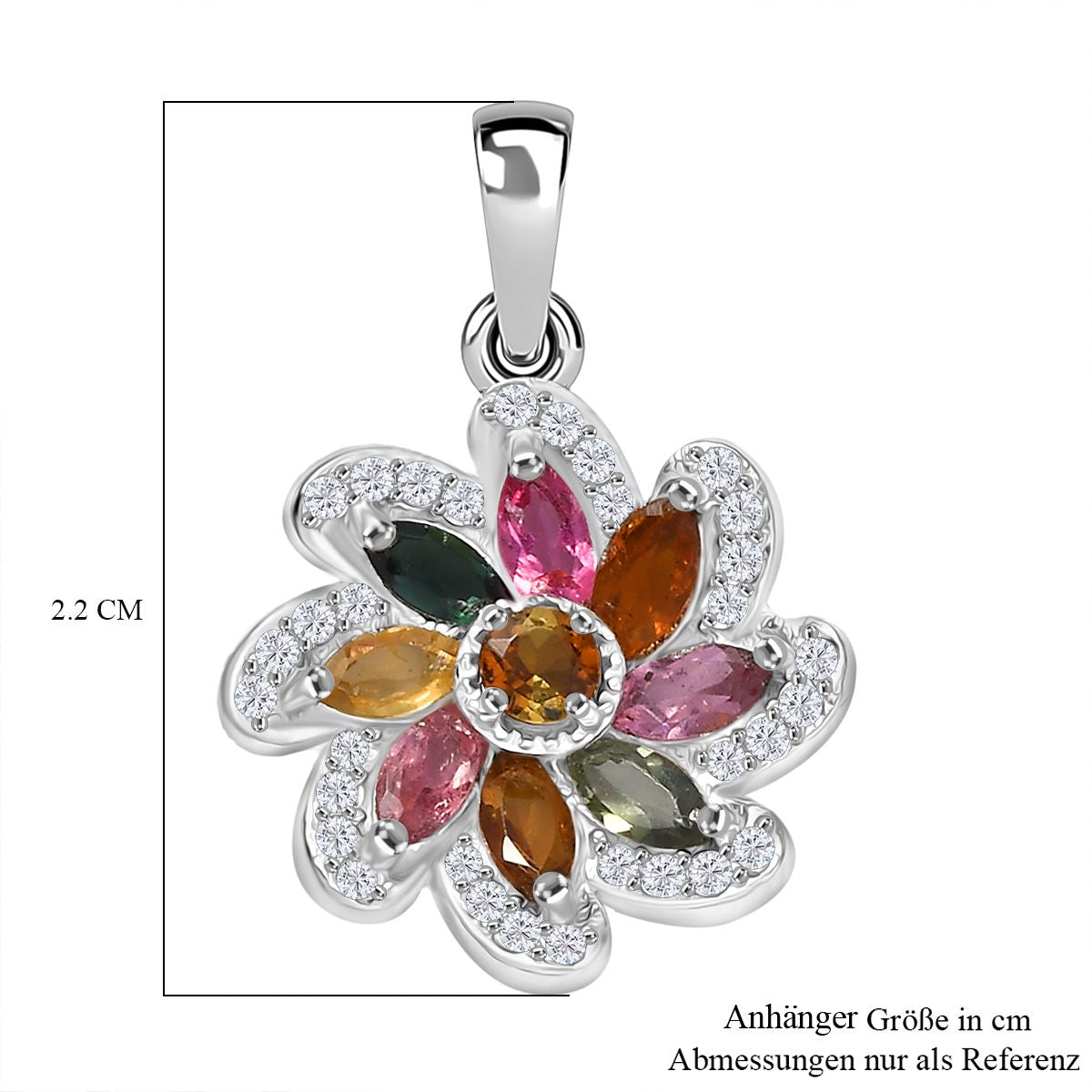 Frühlingsblüte -Mehrfarbig-Turmalin Anhänger 925 Silber rhodiniert ca. 0,99 ct.