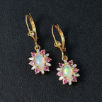 AA Natürlicher, äthiopischer Welo Opal, Rosa Turmalin Ohrringe 925 Silber 750 Gelbgold Vermeil ca. 1.61 ct