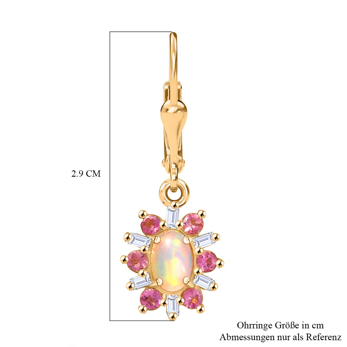 AA Natürlicher, äthiopischer Welo Opal, Rosa Turmalin Ohrringe 925 Silber 750 Gelbgold Vermeil ca. 1.61 ct