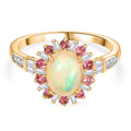 AA Natürlicher, äthiopischer Welo Opal, Rosa Turmalin Ring 925 Silber 750 Gelbgold Vermeil (Größe 19.00) ca. 1,95 ct