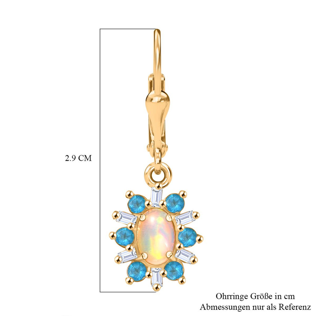 AA Natürlicher, äthiopischer Welo Opal, Neon Apatit Ohrringe 925 Silber 750 Gelbgold Vermeil ca. 1.61 ct