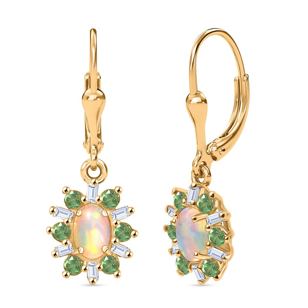 AA Natürlicher, äthiopischer Welo Opal, Tsavorite Granat Ohrringe 925 Silber 750 Gelbgold Vermeil ca. 1.61 ct