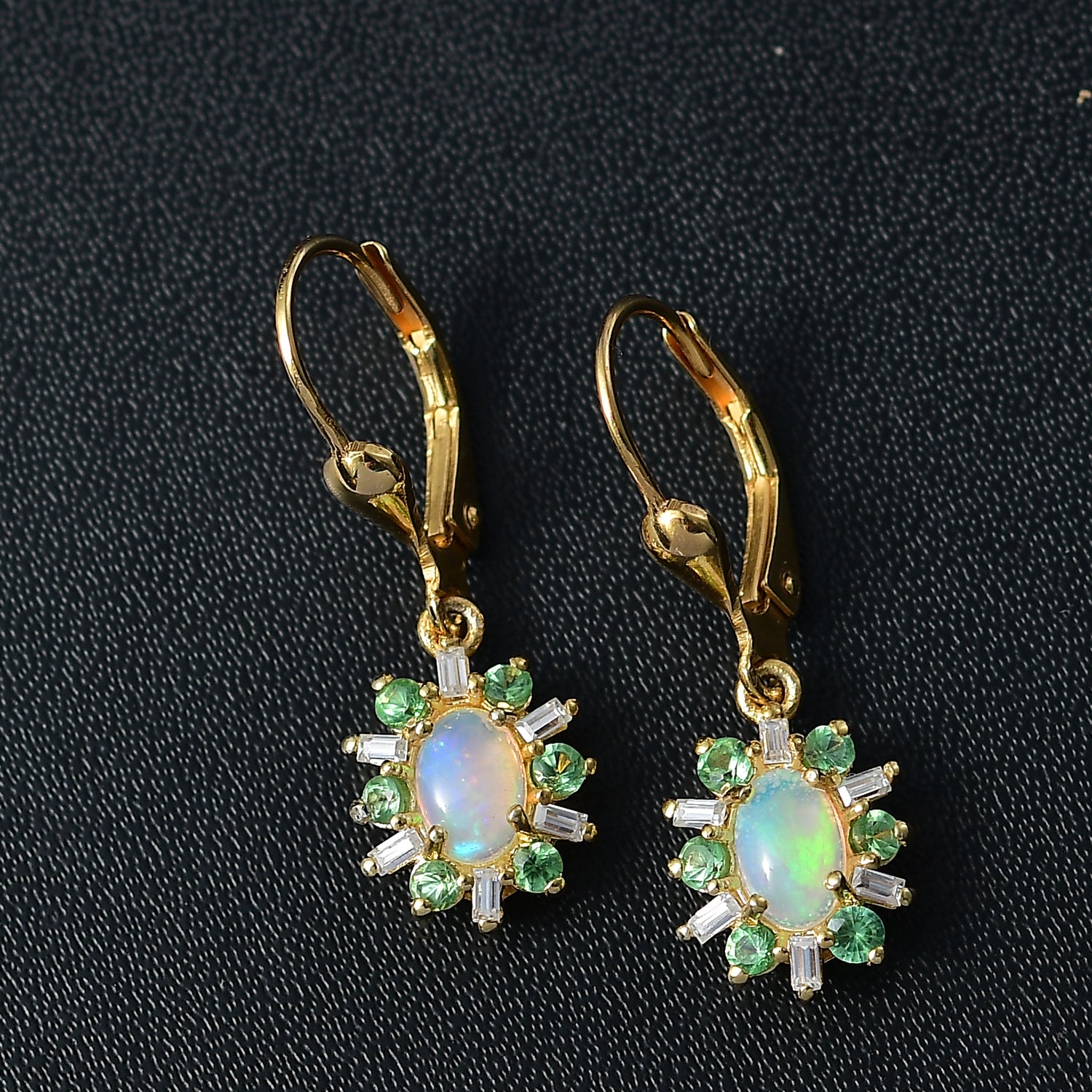 AA Natürlicher, äthiopischer Welo Opal, Tsavorite Granat Ohrringe 925 Silber 750 Gelbgold Vermeil ca. 1.61 ct