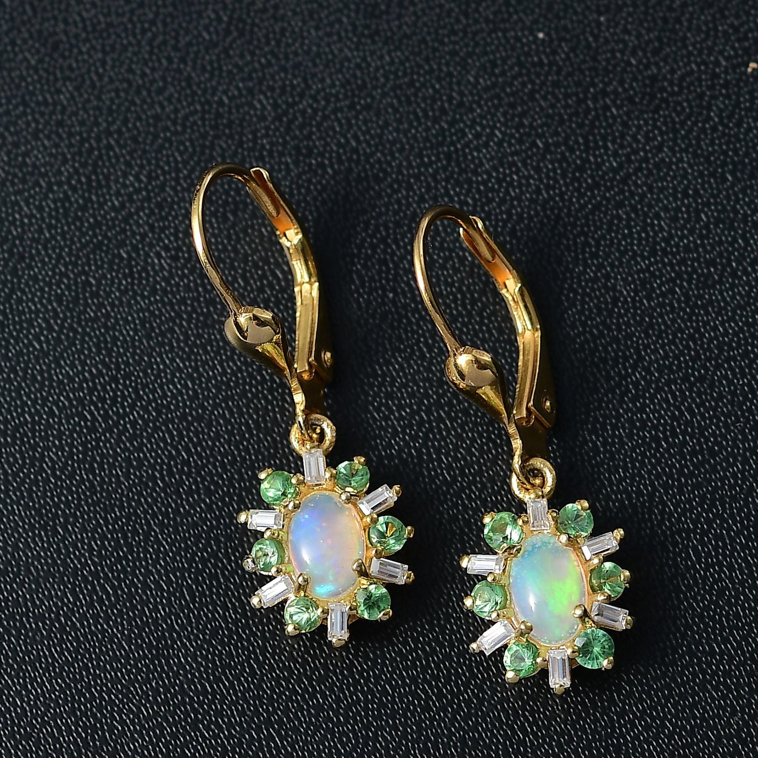 AA Natürlicher, äthiopischer Welo Opal, Tsavorite Granat Ohrringe 925 Silber 750 Gelbgold Vermeil ca. 1.61 ct
