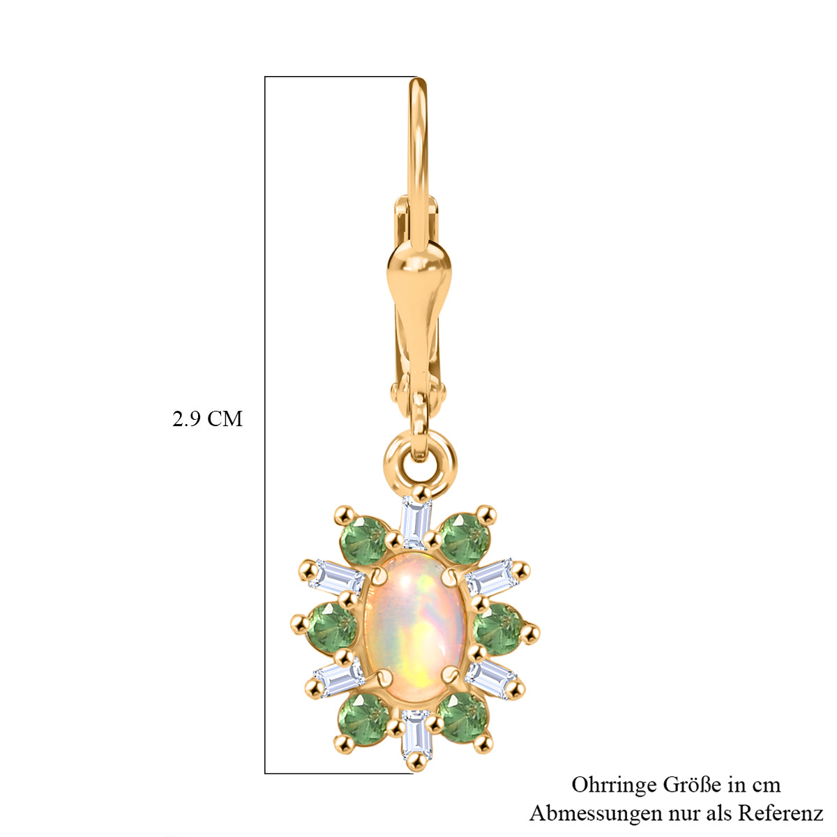 AA Natürlicher, äthiopischer Welo Opal, Tsavorite Granat Ohrringe 925 Silber 750 Gelbgold Vermeil ca. 1.61 ct