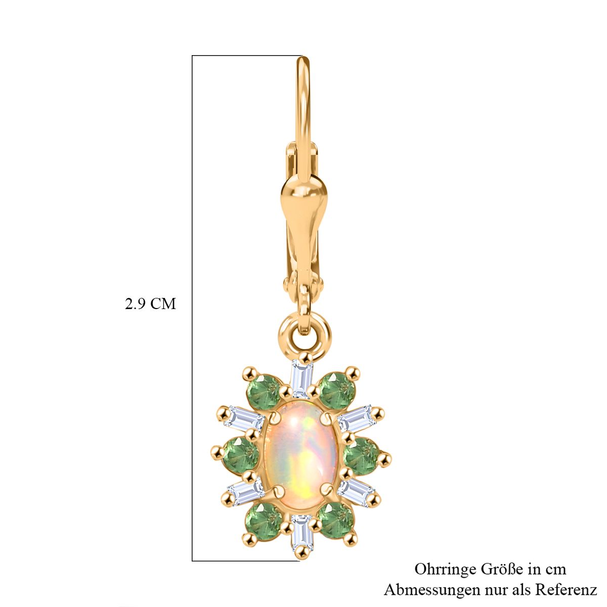 AA Natürlicher, äthiopischer Welo Opal, Tsavorite Granat Ohrringe 925 Silber 750 Gelbgold Vermeil ca. 1.61 ct
