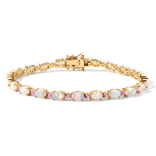 AA Natürlicher, äthiopischer Welo Opal, Rosa Saphir Armband ca. 19 cm 925 Silber 750 Gelbgold Vermeil ca. 7.83 ct