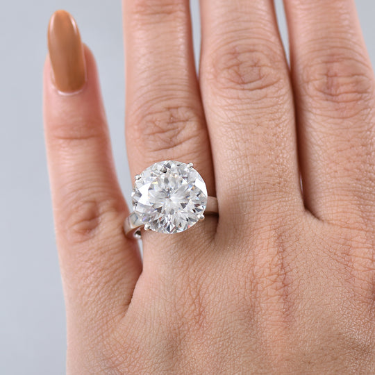 Moissanit Ring 925 Silber rhodiniert (Größe 19.00) ca. 11,52 ct