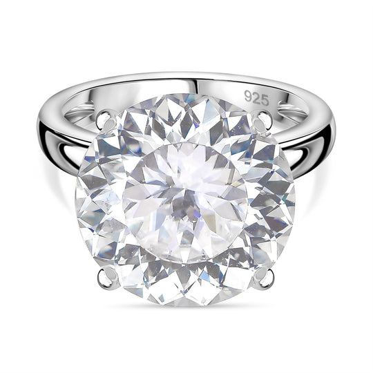 Moissanit Ring 925 Silber rhodiniert (Größe 19.00) ca. 11,52 ct