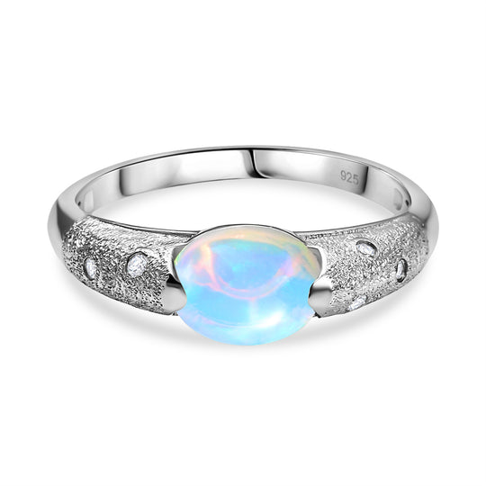 AA Natürlicher, äthiopischer Welo Opal, Moissanit Ring 925 Silber rhodiniert (Größe 20.00) ca. 1,35 ct