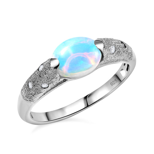 AA Natürlicher, äthiopischer Welo Opal, Moissanit Ring 925 Silber rhodiniert (Größe 20.00) ca. 1,35 ct