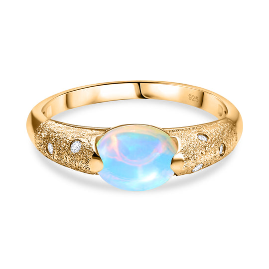 AA Natürlicher, äthiopischer Welo Opal, Moissanit Ring 925 Silber 750 Gelbgold Vermeil (Größe 20.00) ca. 1,35 ct