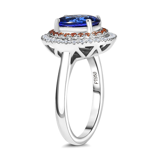 Rhapsody AAAA Tansanit, Weißer Diamant Ring 950 Platin (Größe 16.50)   (10-16 Werktage Lieferzeit) ca. 3,03 ct