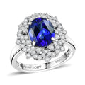 Rhapsody AAAA Tansanit, Weißer Diamant Ring 950 Platin (Größe 18.00) ca. 4,06 ct