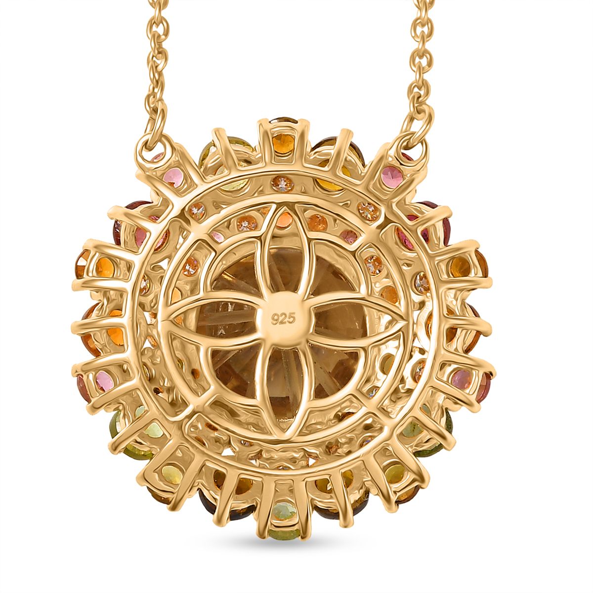 AA Citrin, Mehrfarbig-Turmalin Halskette ca. 45 cm 925 Silber 750 Gelbgold Vermeil ca. 10.42 ct
