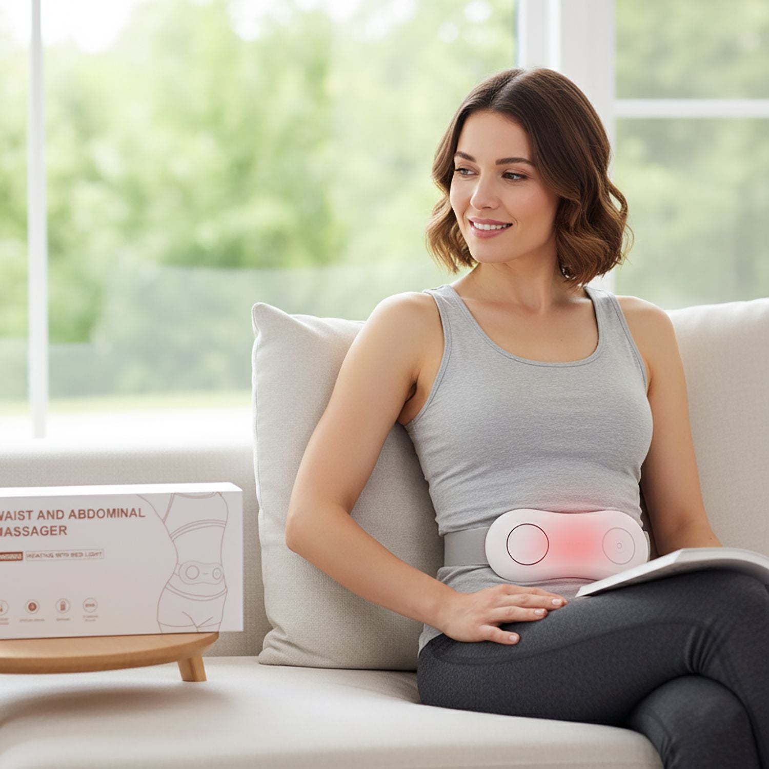 EMS Bauch und Taillen Massagegurt mit Wärme, 4 Modi, 15 Intensitäten, 3 Heizstufen, 10 Min Timer, 1200 mAh Akku, USB, 23 x 10 x 5 cm, Weiß
