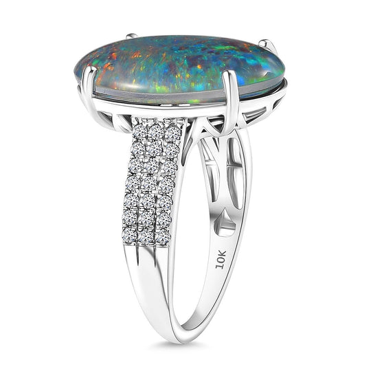 AA Australischer Boulder Opal, Lab Grown Diamant Ring, AGI zertifiziert und geprüft,  417 Weiß Gold (Größe 17.00) ca. 6.67 ct