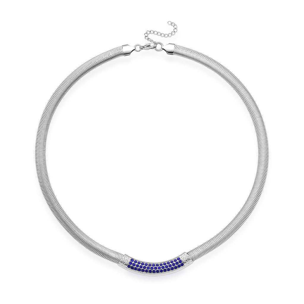 DESIGNER-INSPIRIERT Blaue Kristall Halskette ca. 50 cm + 5 cm extender, Reiner Edelstahl