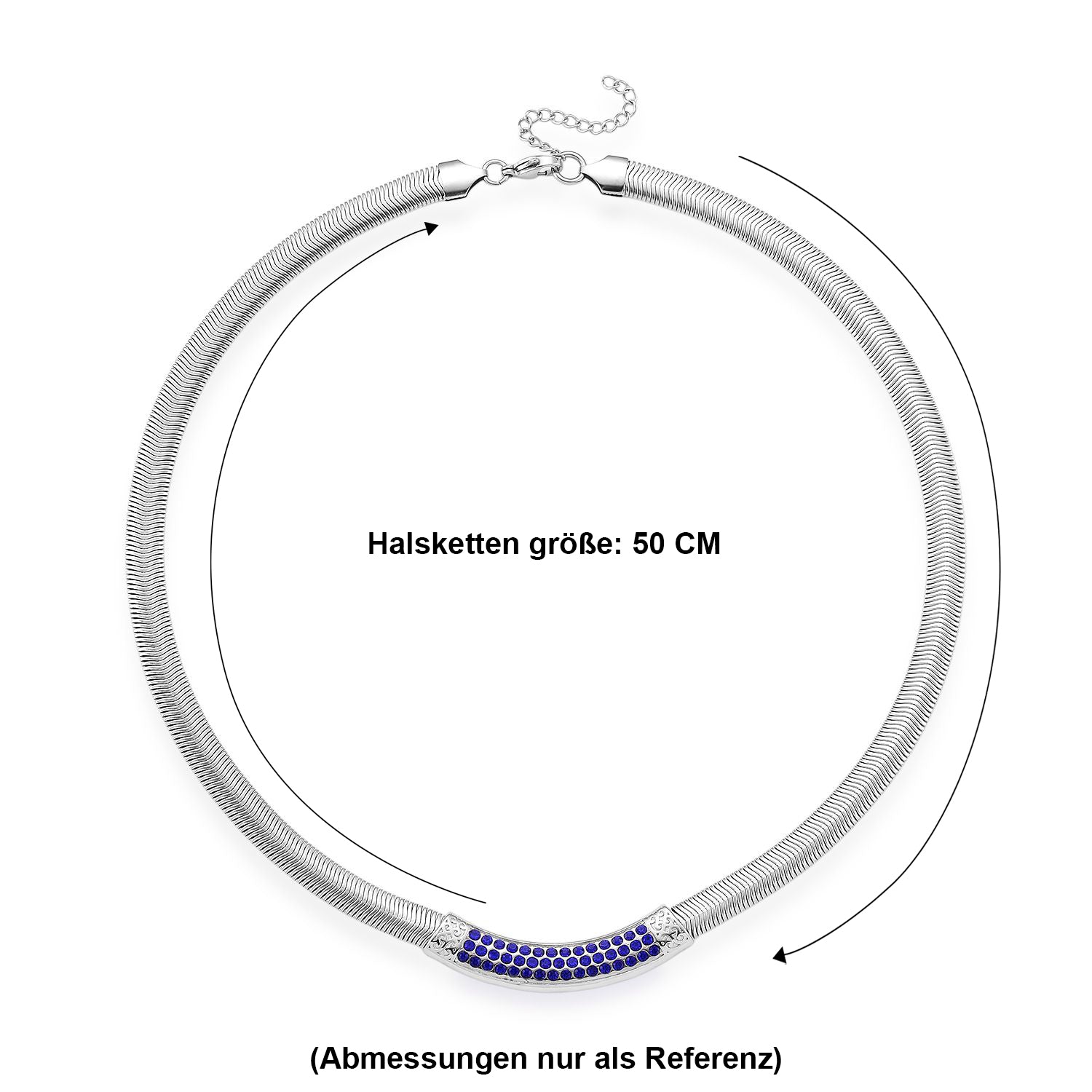 DESIGNER-INSPIRIERT Blaue Kristall Halskette ca. 50 cm + 5 cm extender, Reiner Edelstahl