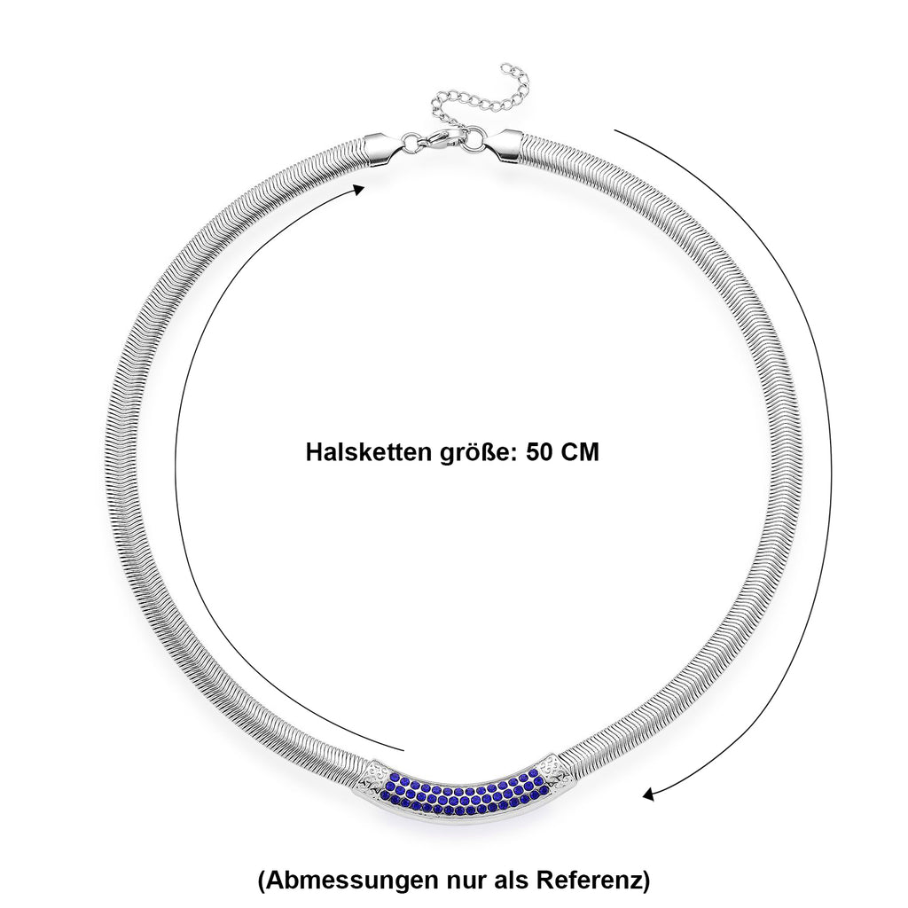 DESIGNER-INSPIRIERT Blaue Kristall Halskette ca. 50 cm + 5 cm extender, Reiner Edelstahl