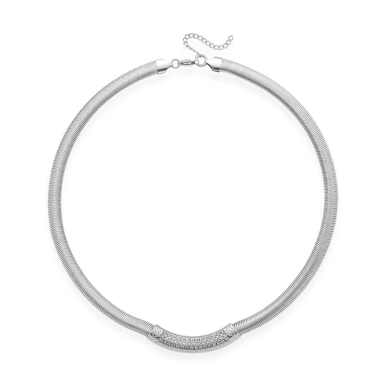 DESIGNER-INSPIRIERT Weißes Kristall Halskette ca. 50 cm + 5 cm extender, Reiner Edelstahl