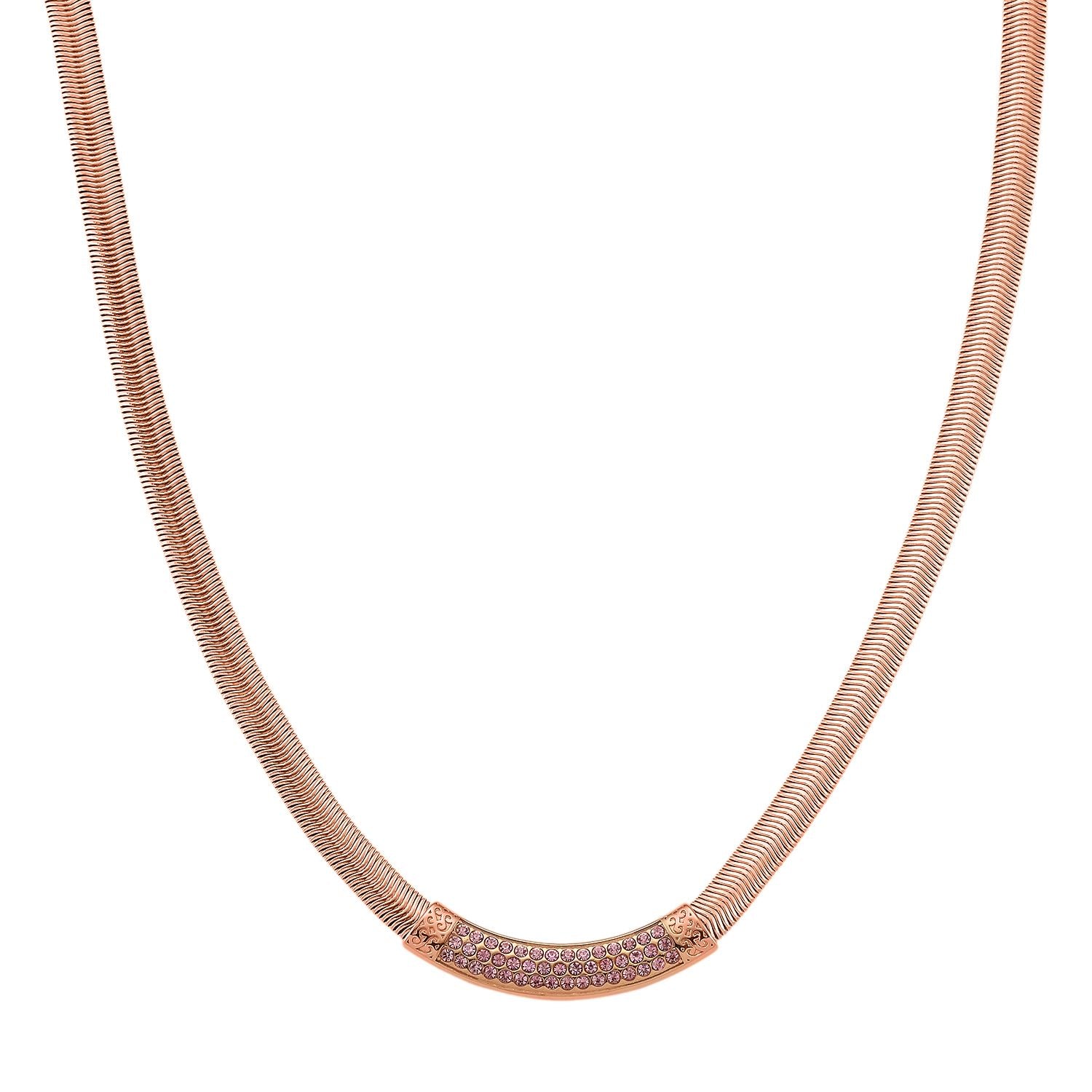 DESIGNER-INSPIRIERT Rosa Kristall Halskette ca. 50 cm + 5 cm extender, Reiner Edelstahl, Roségold plattiert