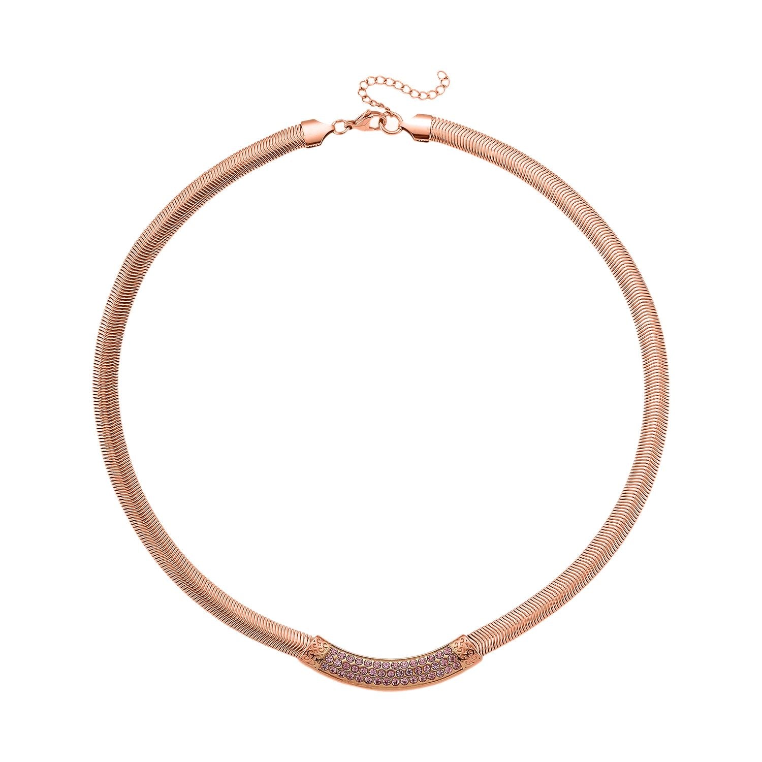 DESIGNER-INSPIRIERT Rosa Kristall Halskette ca. 50 cm + 5 cm extender, Reiner Edelstahl, Roségold plattiert