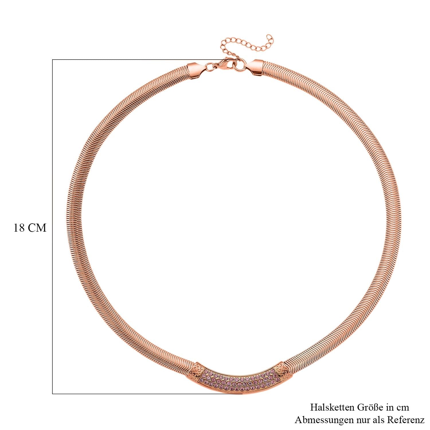 DESIGNER-INSPIRIERT Rosa Kristall Halskette ca. 50 cm + 5 cm extender, Reiner Edelstahl, Roségold plattiert