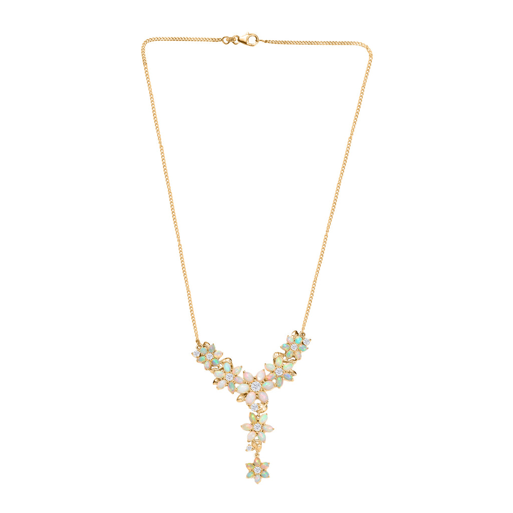 AA Natürlicher, äthiopischer Welo Opal, Moissanit Halskette ca. 45 cm 925 Silber 750 Gelbgold Vermeil ca. 9,51 ct.